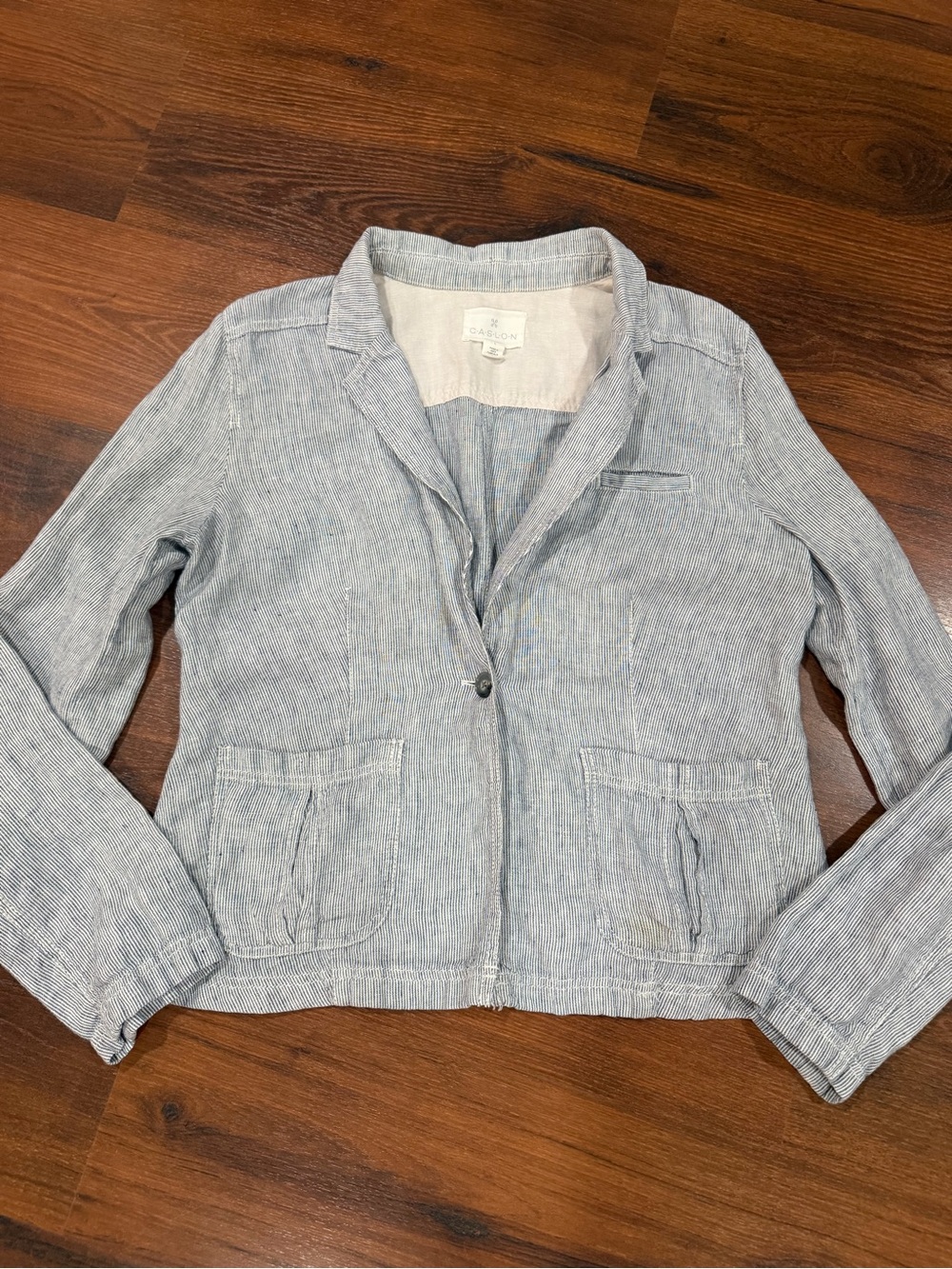 Caslon Striped  100% Linen Causal Blazer Womens Sz Large